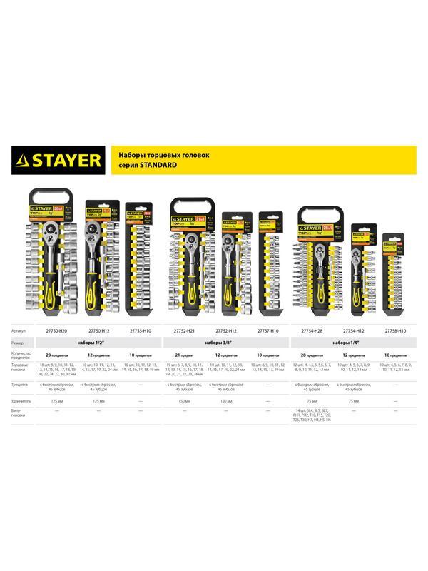 STAYER RSS 20L, 20 предм., (1/2″), набор торцовых головок (27750-H20)