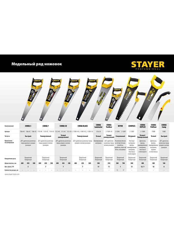 STAYER Cobra 5, 450 мм, ножовка по дереву, Professional (1506-45)