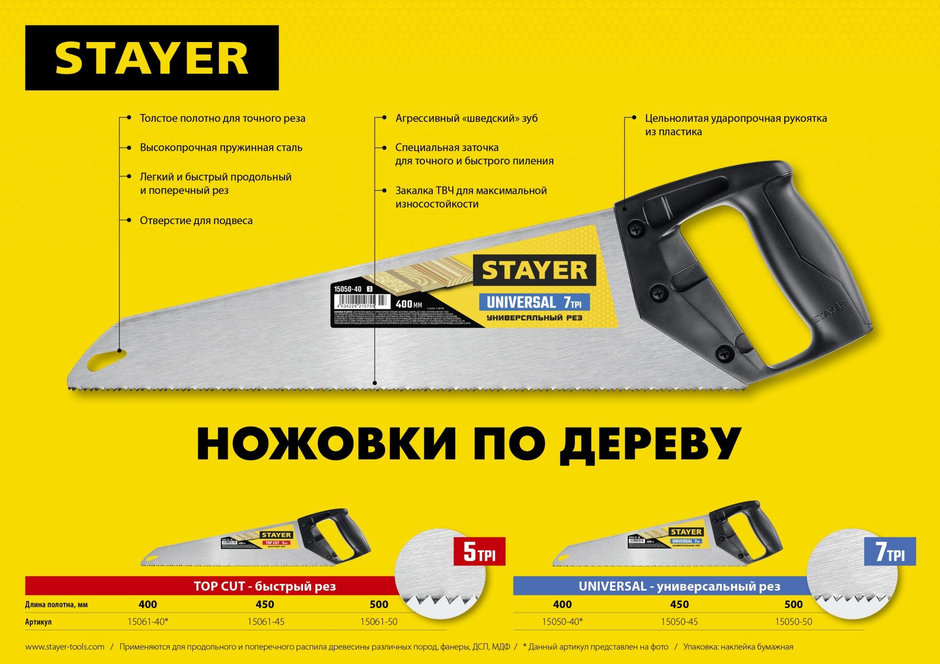 STAYER TopCut, 400 мм, ударопрочная ножовка (15061-40)