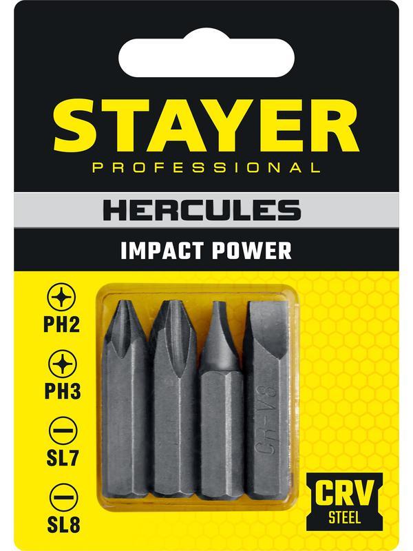 STAYER Hercules, 36 мм, 4 шт, биты для ударной отвертки, Professional (25667-S4)