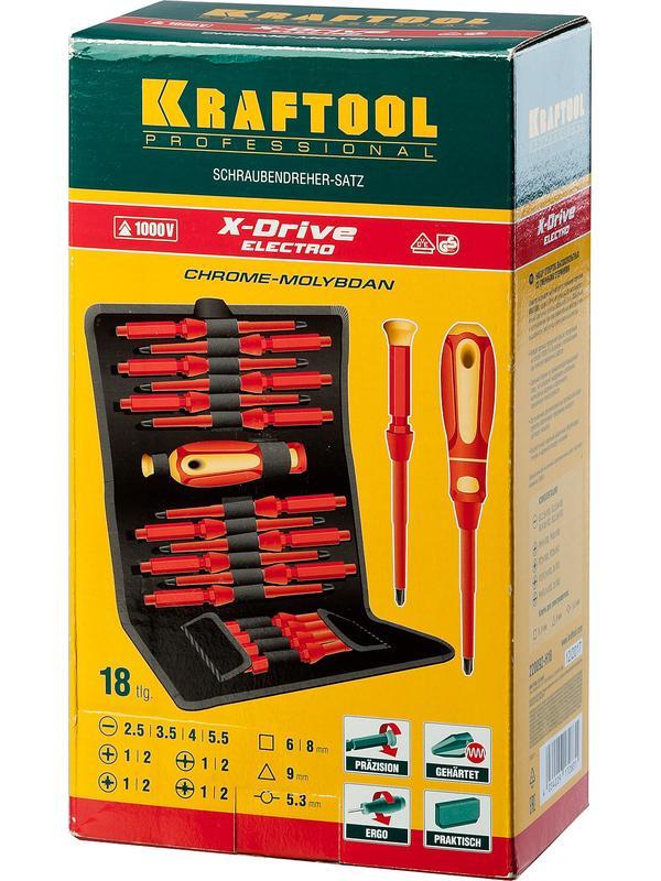 KRAFTOOL Х-Drive Electro, 18 предм, набор высоковольтных отверток (220092-H18)