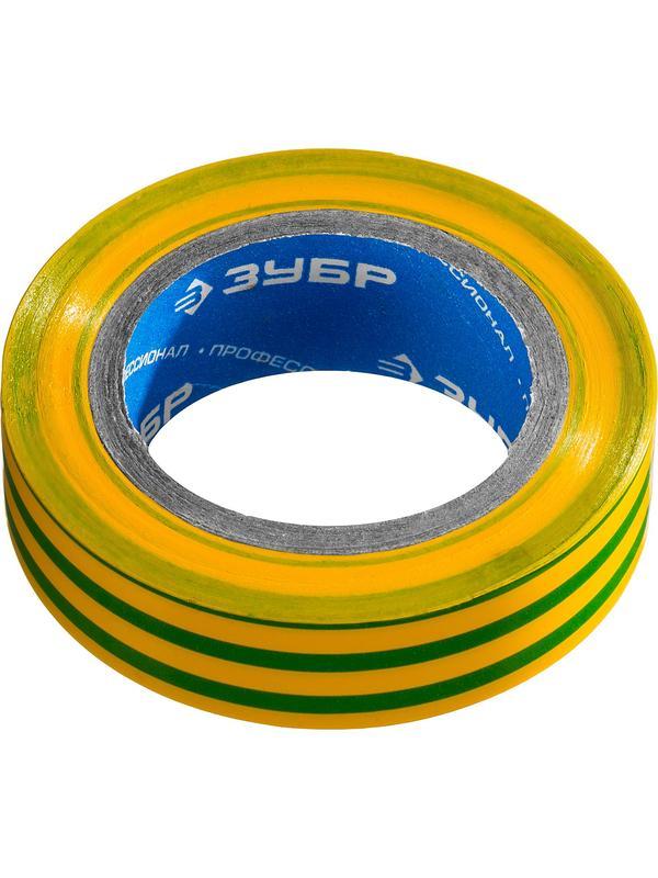 ЗУБР ЭЛЕКТРИК-10, 15 мм х 10 м, 6 000 В, желто-зеленая, не поддерживает горение, изолента ПВХ, Профессионал (1233-6)