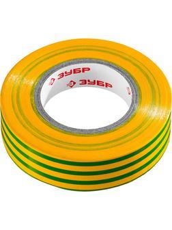 ЗУБР ЭЛЕКТРИК-20, 19 мм х 20 м, 6 000 В, желто-зеленая, не поддерживает горение, изолента ПВХ, Профессионал (1233-6)