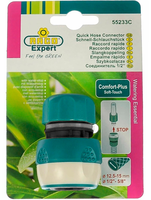 Быстросъемный соединитель для шланга RACO COMFORT-PLUS 4248-55233C, с автостопом, из ABS-пластика с TPR / 1/2″