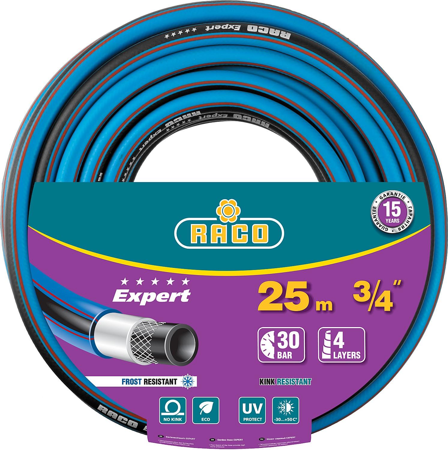 RACO EXPERT, 3/4″, 25 м, 30 атм, четырёхслойный, армированный, поливочный шланг (40302-3/4-25)