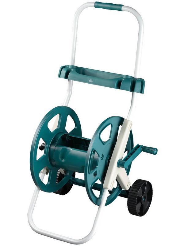 RACO для шлангов 60 м х 1/2″, усиленные колеса, стальные опоры и рукоятка, пластиковый корпус, доп. полочка, катушка для шлангов (4260-55/584)
