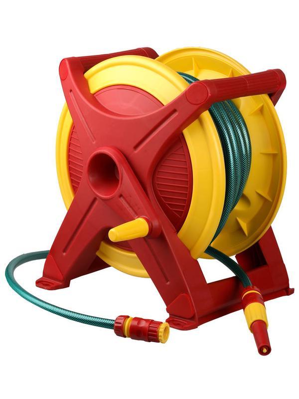 GRINDA HS-25, шланг 25 м x 1/2″, поливочный набор 4 предмета, возможность крепить к стене, катушка со шлангом в комплекте (8-428441)