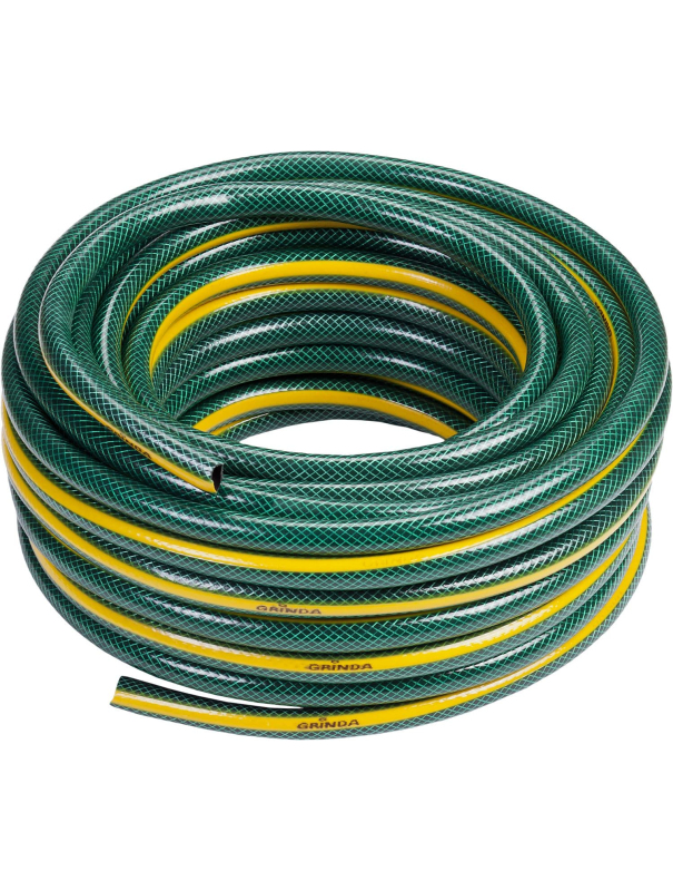 Шланг поливочный GRINDA 429000-1/2-25, 20 атм, трёхслойный, армированный / 1/2″, 25 м.
