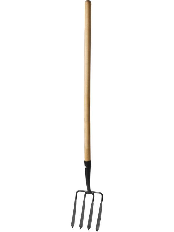 GRINDA 180 х 220 х 1300 мм, четырёхрогие, кованные зубья, антикор. покрытие, деревянный черенок высш. сорт, вилы копальные кованые (39722)