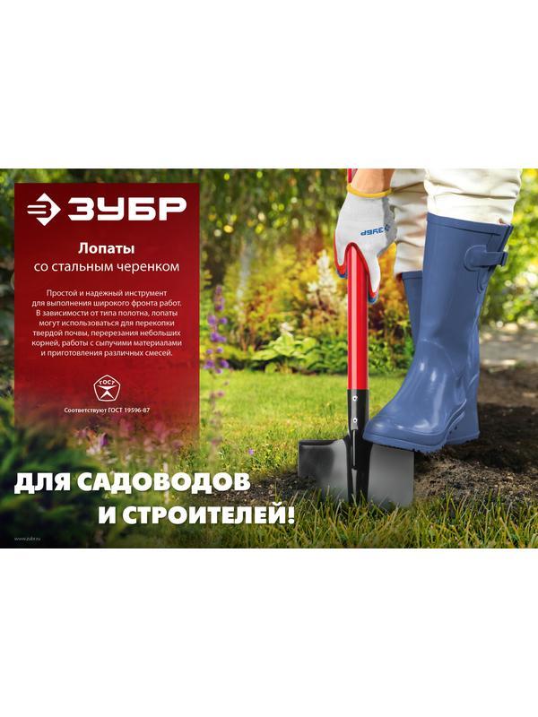 Лопата ЗУБР МАСТЕР, 280 х 190 х 1200 мм, полотно 1.5 мм, закалено, стальной изогнутый черенок с рукояткой, штыковая лопата (39523)