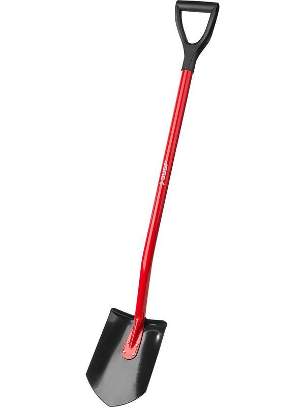 Лопата ЗУБР МАСТЕР, 280 х 190 х 1200 мм, полотно 1.5 мм, закалено, стальной изогнутый черенок с рукояткой, штыковая лопата (39523)