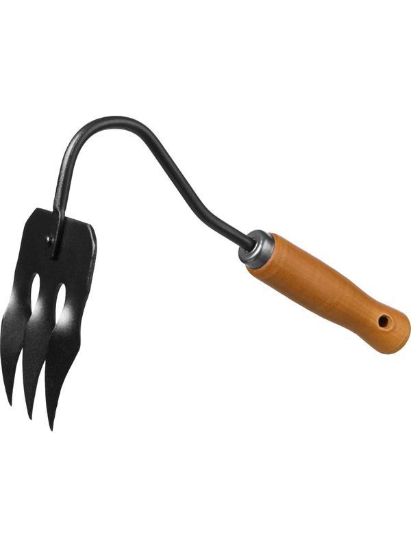 GRINDA ProLine 120х86х265 мм, 3-х зубые, деревянная ручка, грабли-рыхлитель (421514)