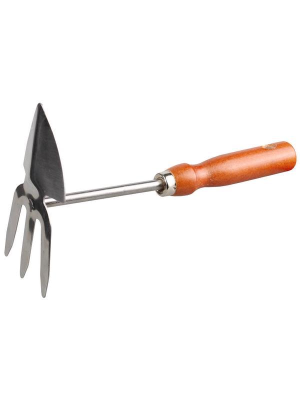 GRINDA 270 мм, 3 зубца, нержавеющая сталь, сердцевидное лезвие, деревянная ручка, садовая мотыжка (8-421139)