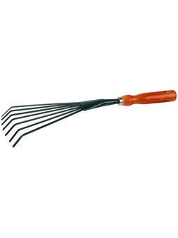 GRINDA 390 мм, углеродистая сталь, с плоскими зубцами, деревянная ручка, веерные грабельки (8-421253)