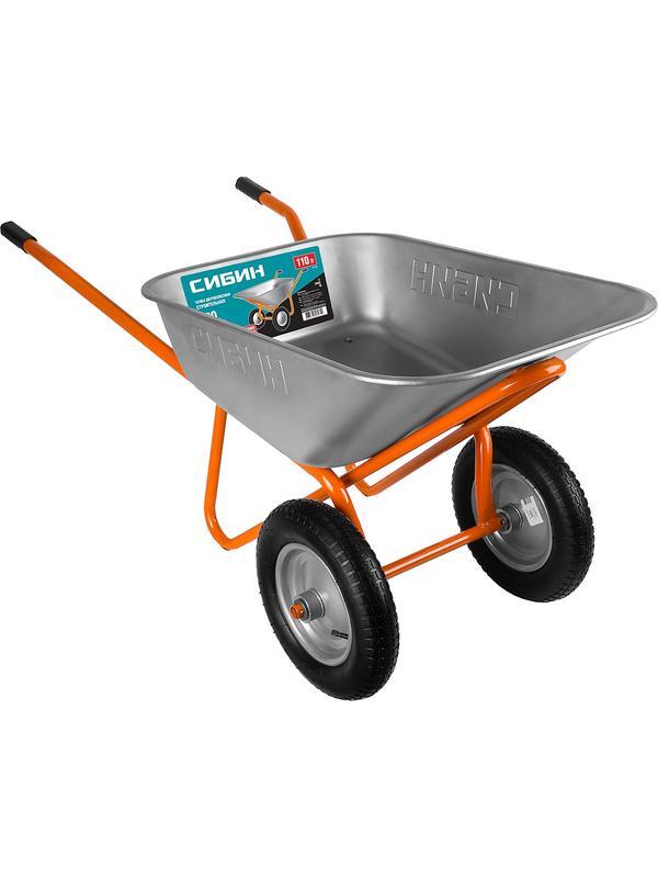 СИБИН СТ-22, 110 л, 200 кг, двухколесная, оцинкованная сталь, строительная тачка (39905)