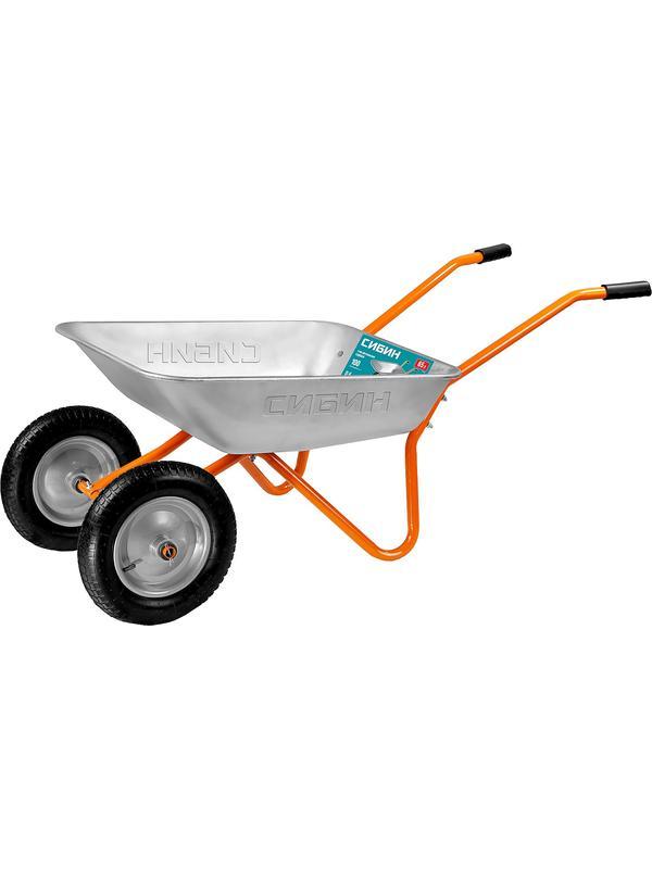 СИБИН СТ-21, 65 л, 100 кг, двухколесная, оцинкованная сталь, садовая тачка (39909)