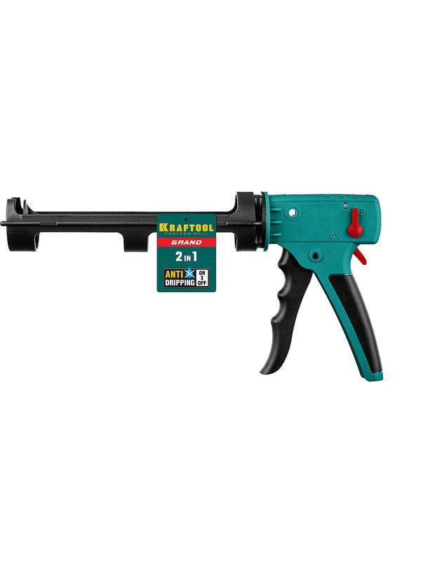 KRAFTOOL Grand 2-in-1, 310 мл, антикапельная система, постоянное давление, скелетный пистолет для герметика (06674)