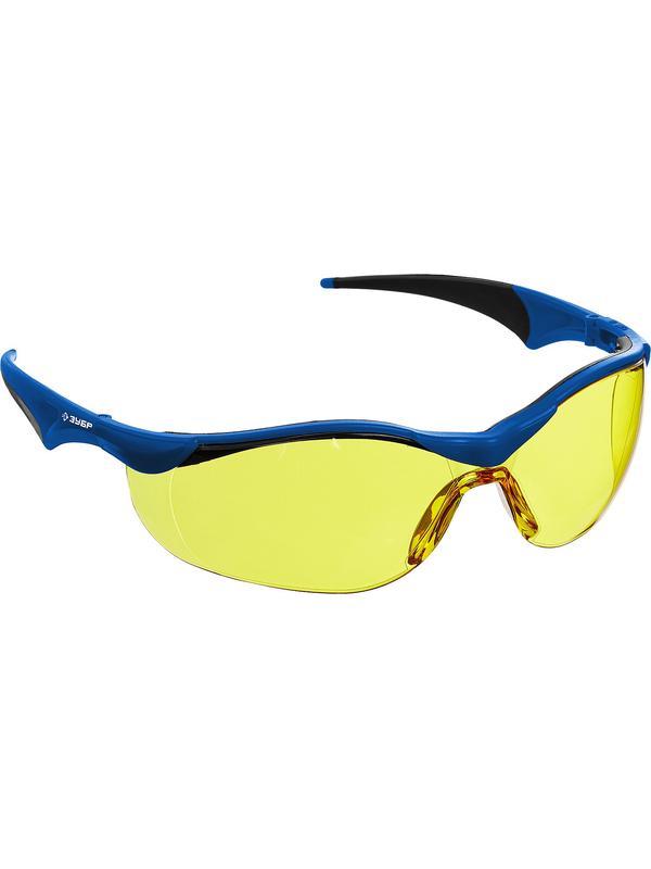 ЗУБР ПРОГРЕСС, открытого типа, жёлтые, линза устойчива к царапинам и запотеванию, защитные очки (110321)