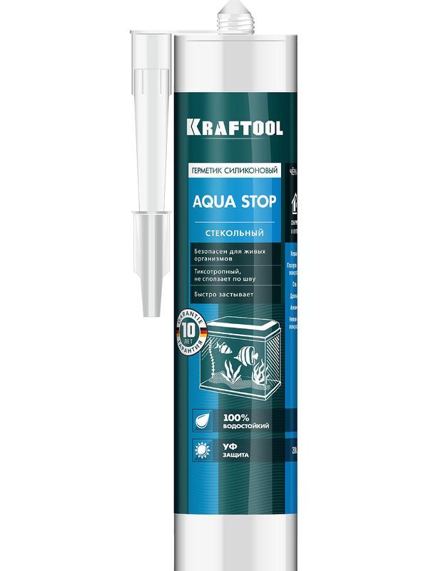 KRAFTOOL KRAFTSeal GX107 ″AQUA STOP″, 300 мл, черный, стекольный силиконовый герметик (41256-4)