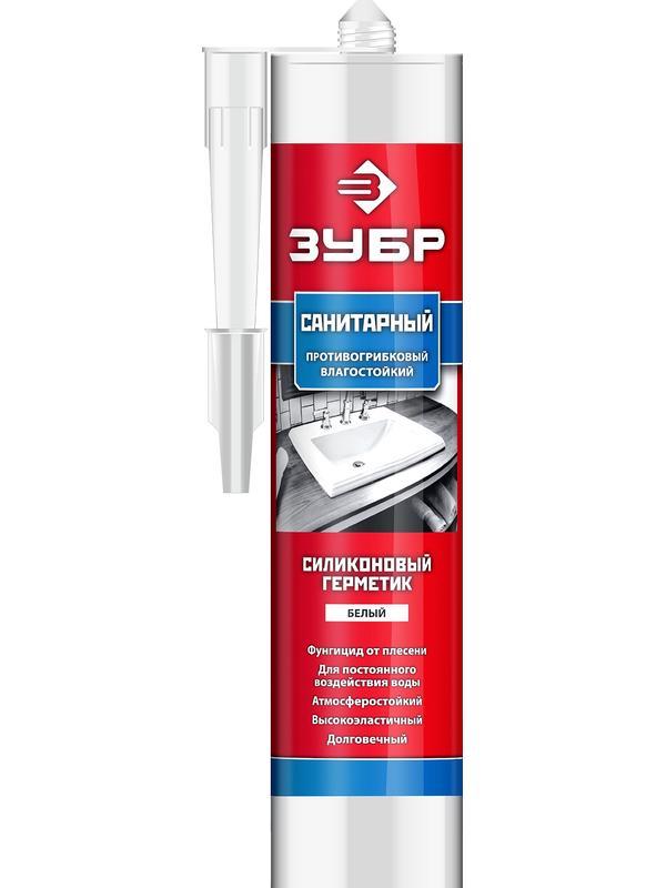 ЗУБР 280 мл, белый, санитарный силиконовый герметик (41235-0)