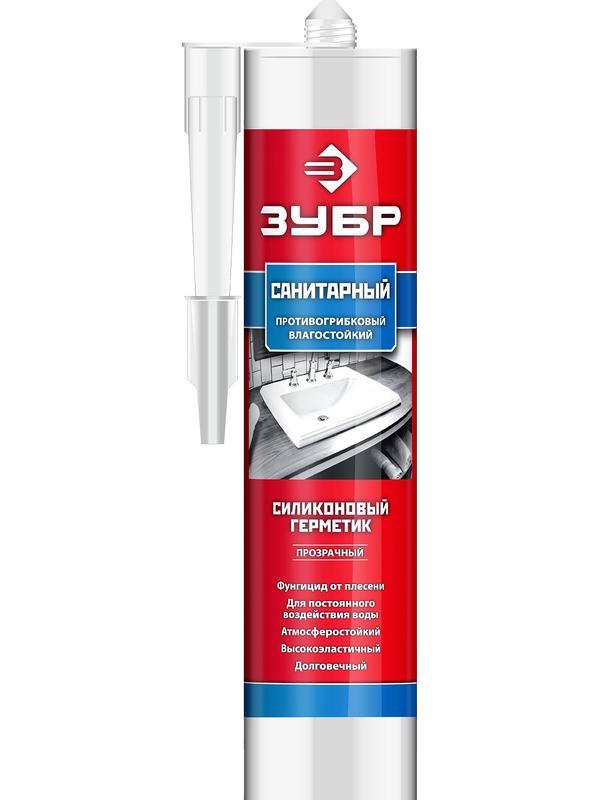 ЗУБР 280 мл, прозрачный, санитарный силиконовый герметик (41235-2)