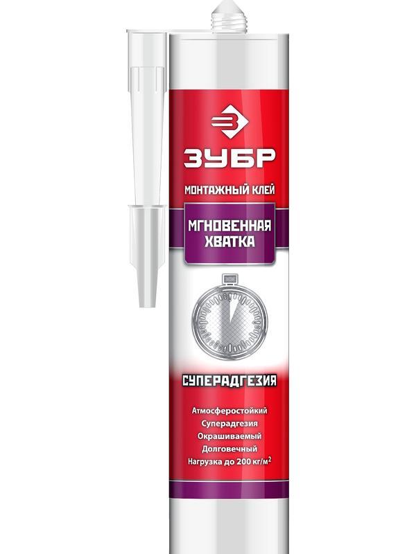 ЗУБР 300 мл, прозрачный, монтажный клей мгновенная хватка (41334)