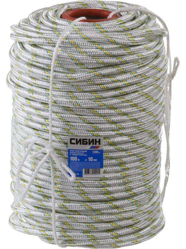 СИБИН d 10 мм, 16-прядный, 100 м, плетеный, с сердечником, капроновый фал (50220-10)