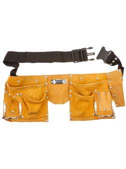 STAYER кожаный, 2 скобы, пояс для инструментов с 10 карманами (38510)