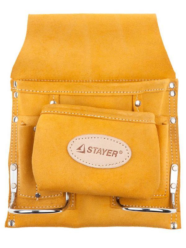 STAYER кожаная, 2 скобы, поясная сумка для инструментов с 8 карманами, Professional (38515)