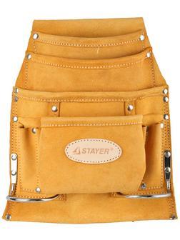 STAYER кожаная, 2 скобы, поясная сумка для инструментов с 10 карманами, Professional (38517)