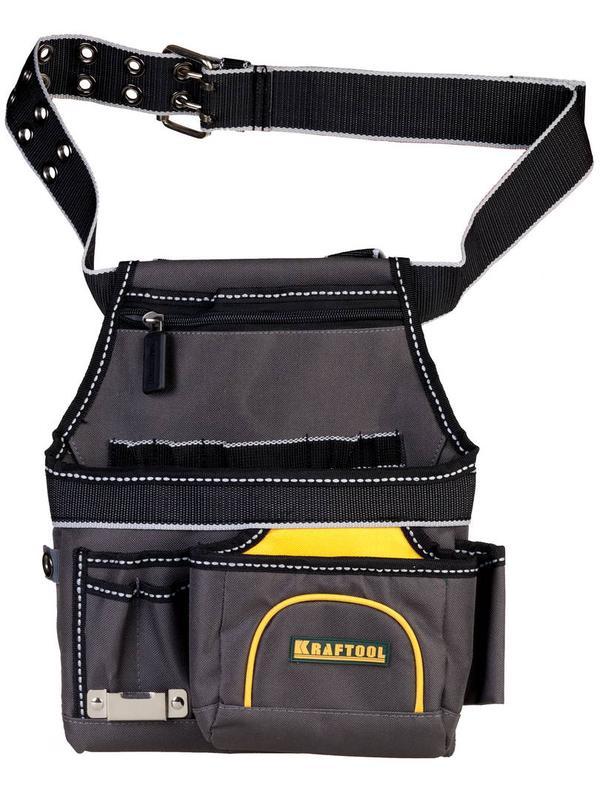KRAFTOOL петля для крепления рулетки, поясная сумка с ремнем и 9 карманами (38743)