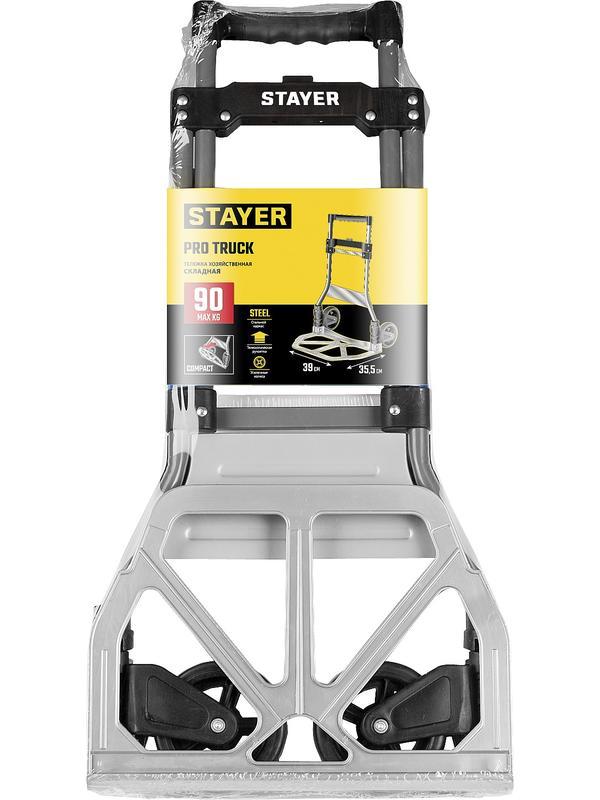 STAYER PROTruck, до 90кг, каркас из стали, платформа из алюминия, платформа 39х28см, колеса d13см, вес 4кг, складная хозяйственная тележка (38755-90)