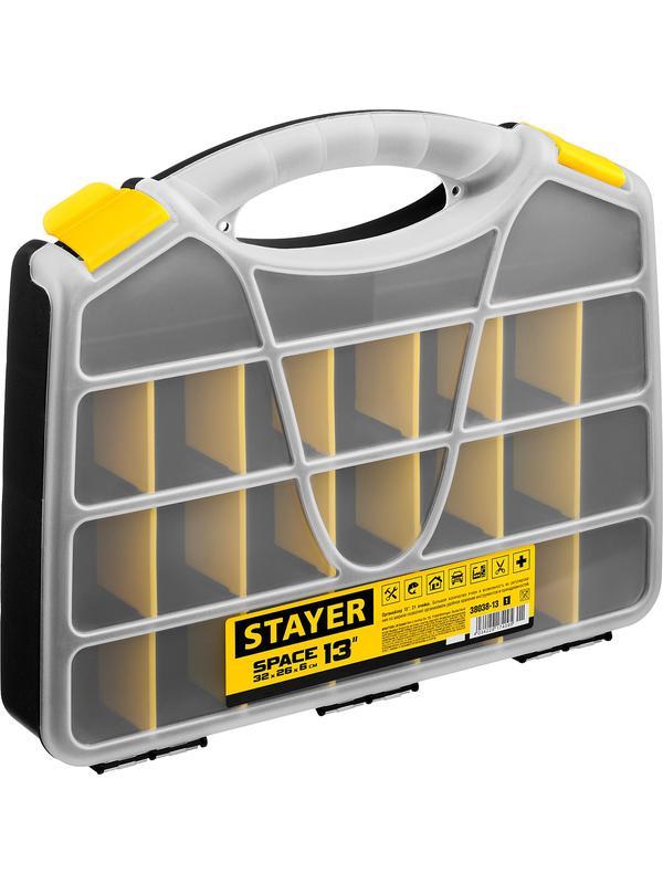 STAYER SPACE-13, 320 х 260 х 60 мм, (13″), пластиковый органайзер с 21 ячейкой (38038-13)