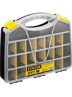 STAYER SPACE-15, 380 х 310 х 70 мм, (15″), пластиковый органайзер с 21 ячейкой (38038-15)