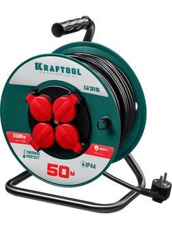 KRAFTOOL P-315, ПВС, 3 x 1.5 мм2, 50 м, 3500 Вт, IP44, силовой удлинитель на катушке (55084-50)