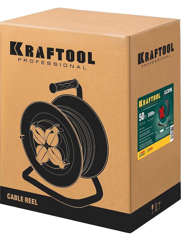 KRAFTOOL P-315, ПВС, 3 x 1.5 мм2, 50 м, 3500 Вт, IP44, силовой удлинитель на катушке (55084-50)