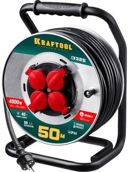 KRAFTOOL K-325, КГ, 3 х 2.5 мм2, 50 м, 4000 Вт, IP44, силовой удлинитель на стальной катушке (55086-50)