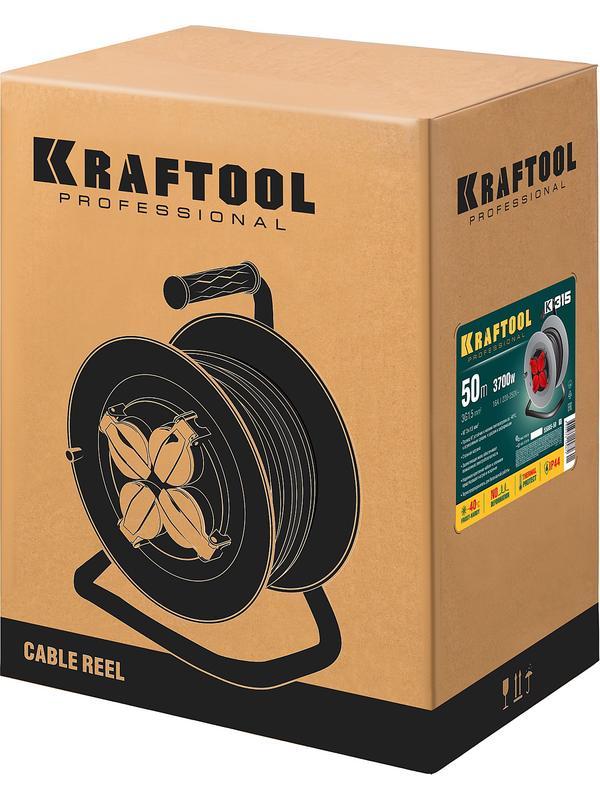 KRAFTOOL K-315, КГ, 3 x 1.5 мм2, 50 м, 3700 Вт, IP44, силовой удлинитель на стальной катушке (55085-50)