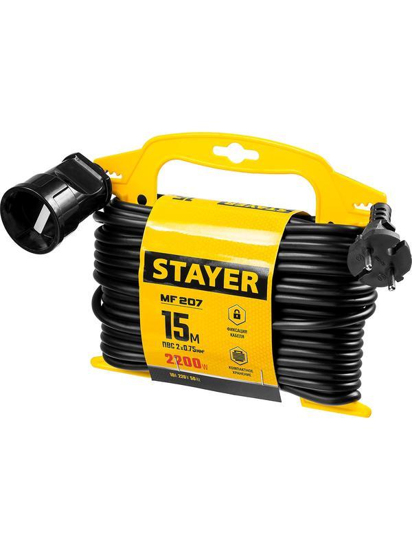 Удлинитель на рамке ″MF 207″, 15 м, 2200 Вт, 1 гнездо, ПВС 2х0,75 мм2, STAYER