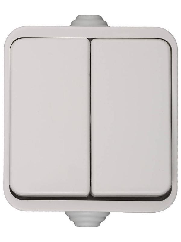 СВЕТОЗАР Баттерфляй, IP44, 16 A/~250 В, двухклавишный выключатель (SV-54334-W)