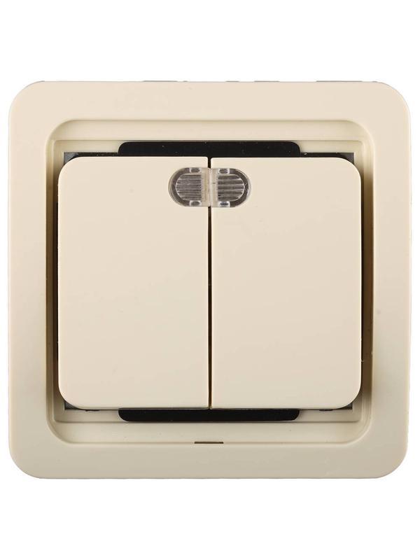 СВЕТОЗАР Гамма, двухклавишный, с подсветкой, цвет бежевый, 10 А/~250 В, электрический выключатель (SV-54135-B)