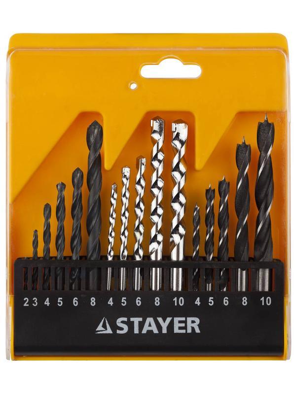 STAYER дерево 4-5-6-8-10 мм, металл 2-3-4-6-8 мм, бетон 4-5-6-8-10 мм, набор комбинированных сверл (29720-H16)