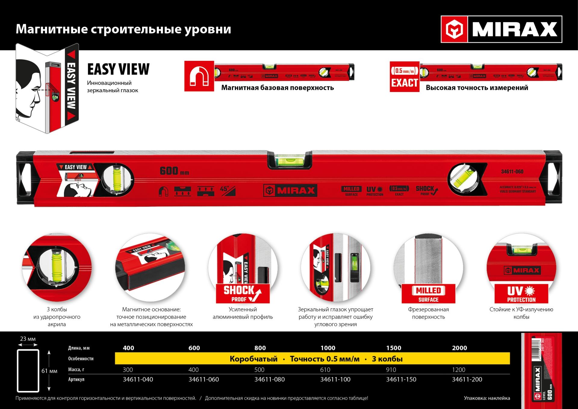 MIRAX 800 мм, с зеркальным глазком, магнитный уровень (34611-080)