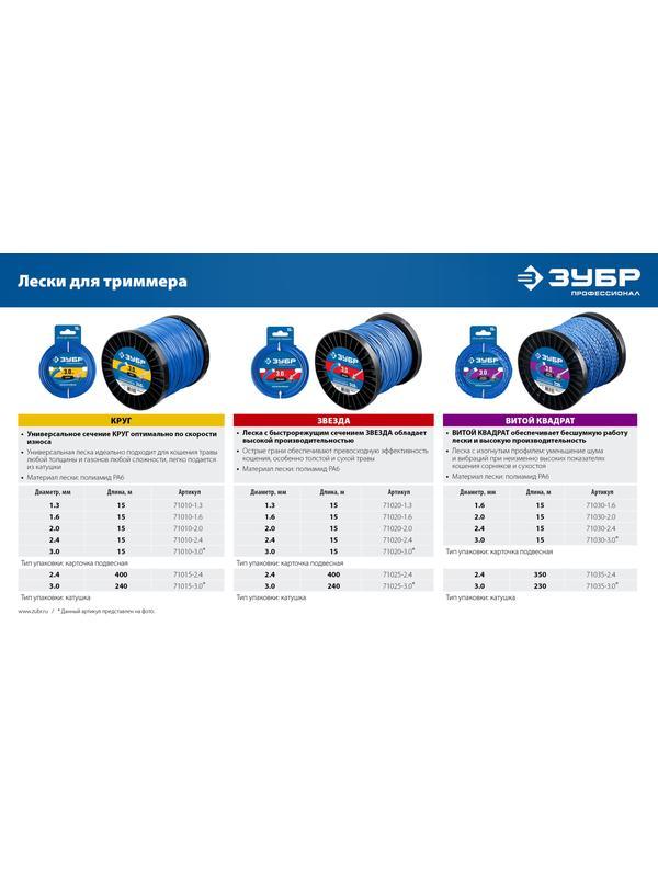 ЗУБР КРУГ, 2.4 мм, 15 м, леска для триммера, Профессионал (71010-2.4)
