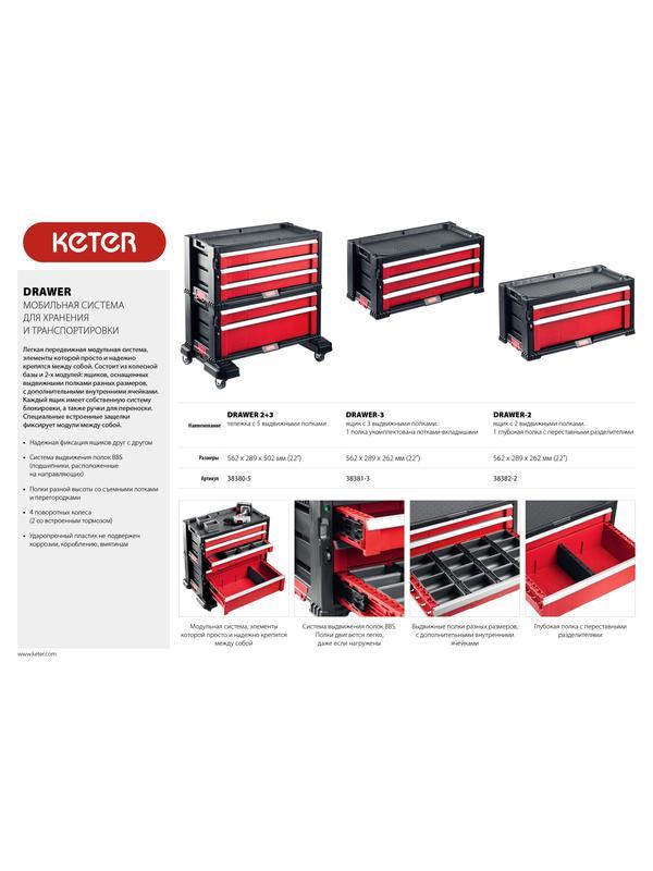 KETER DRAWER-2, 562 х 289 х 262 мм, (22″), ящик с 2 выдвижными полками (38382-2)