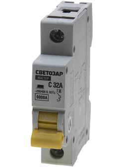 СВЕТОЗАР 1-полюсный, 32 A ″C″откл. сп., 6 кА, 230/400 В, автоматический выключатель (SV-49061-32-C)