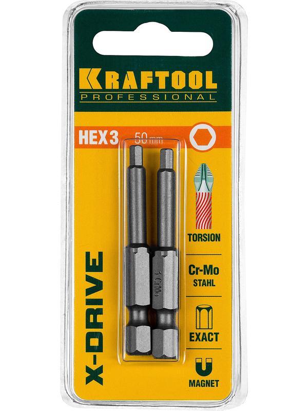 KRAFTOOL X-Drive Hex 3, 50 мм, 2 шт, торсионные биты (26127-3-50-2)