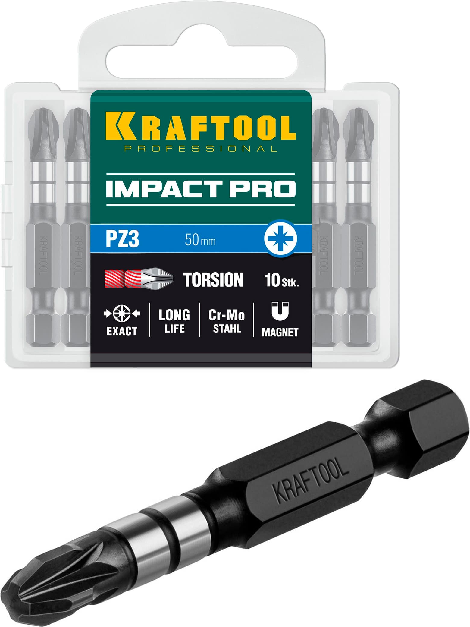 Биты ударные Kraftool Impact Pro 26193-3-50-S10 PZ3, 50 мм. / 10 шт.