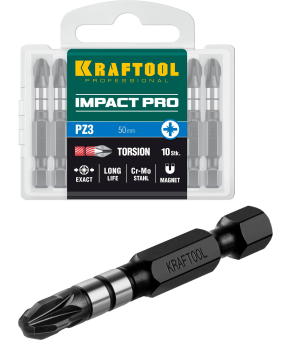 Биты ударные Kraftool Impact Pro 26193-3-50-S10 PZ3, 50 мм. / 10 шт.