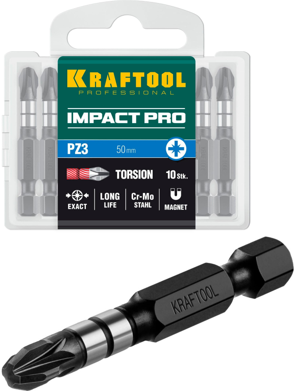 Биты ударные Kraftool Impact Pro 26193-3-50-S10 PZ3, 50 мм. / 10 шт.